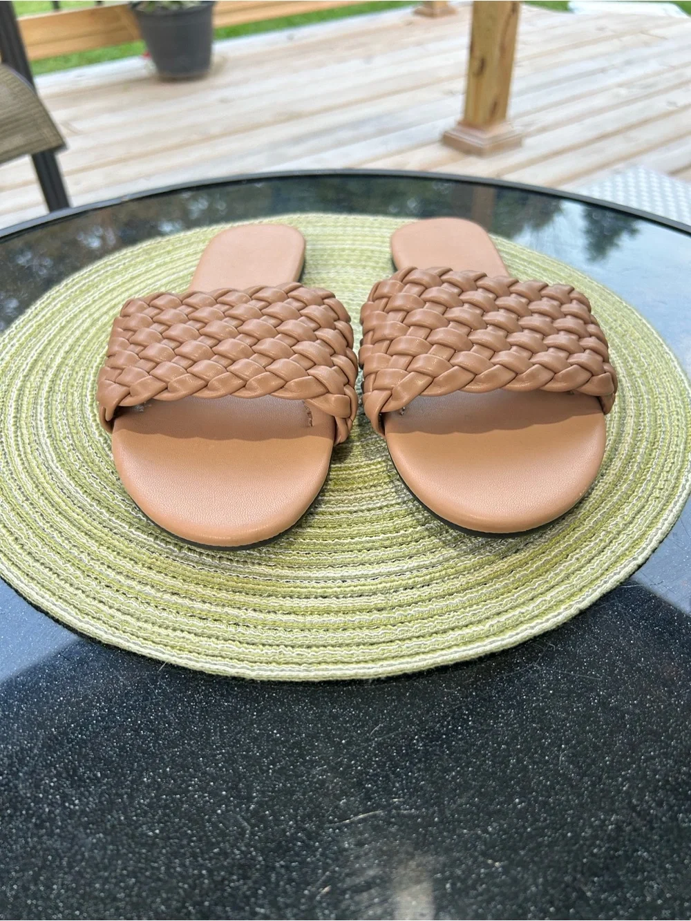 Woven Slide Sandals in Tan - Comfortable Everyday Women’s Slides